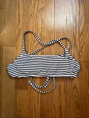 Striped Blue and White Tie-Side Bikini Top